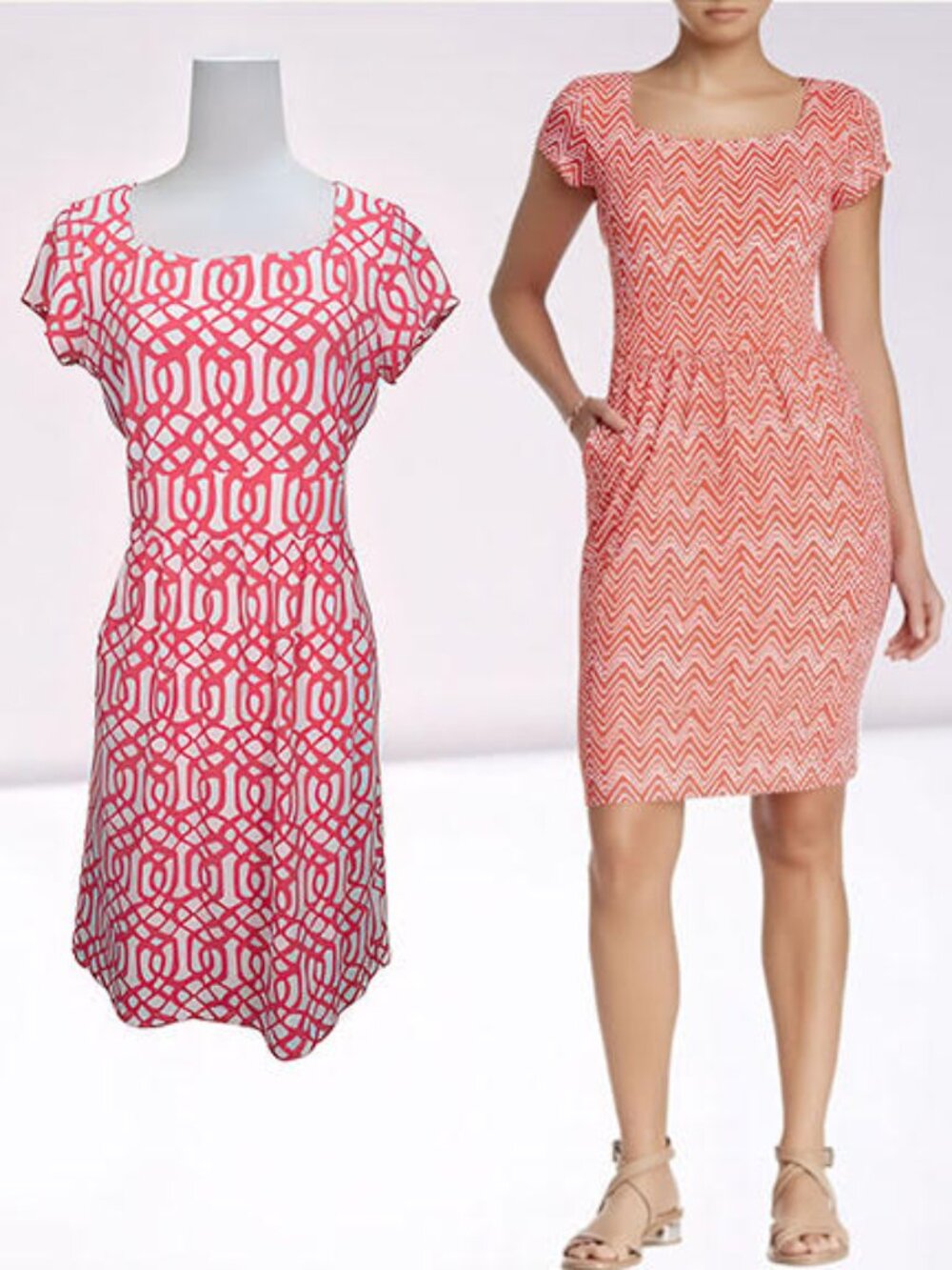 J. McLaughlin Emma Short Sleeve Dress with Pockets Size M White/Red
